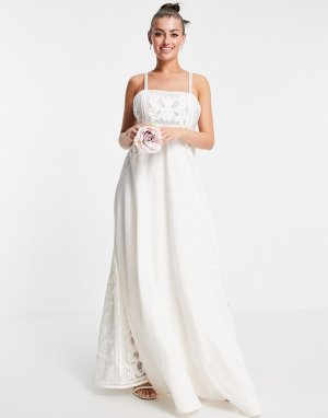Свадебное платье на бретелях с вышивкой аппликации Layla-Белый ASOS EDITION