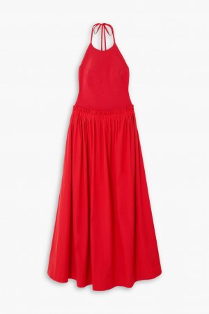 Платье макси из хлопкового поплина и эластичной вязки с воротником-халтер ESSE STUDIOS, красный Studios