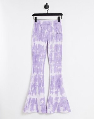 Сиреневые расклешенные брюки с завышенной талией и принтом тай-дай от комплекта -Фиолетовый цвет Sixth June