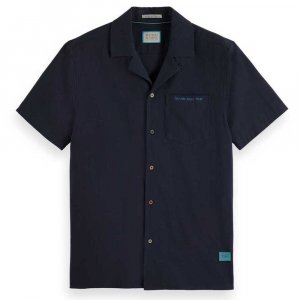 Рубашка с коротким рукавом Crinkle Back-Embroidery, синий Scotch & Soda
