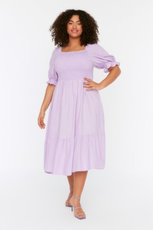 Платье больших размеров - Фиолетовый А-силуэт , Trendyol