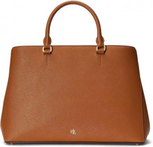 Большая кожаная сумка-портфель Hanna Crosshatch LAUREN Ralph Lauren, цвет Tan