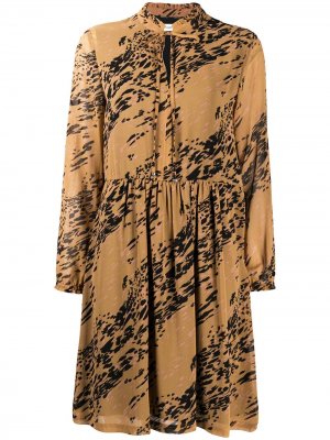 Платье миди с длинными рукавами и принтом Calvin Klein. Цвет: коричневый