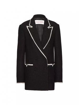 Твидовый пиджак из легкой шерсти с вышивкой , черный Valentino Garavani