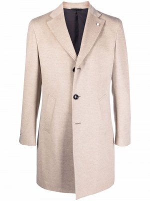 Однобортное пальто LUIGI BIANCHI MANTOVA. Цвет: бежевый