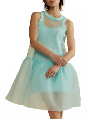 Мини-платье из органзы с рюшами по подолу , цвет mint Cynthia Rowley