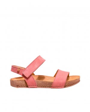 Кожаные сандалии унисекс на плоской подошве с самозастежкой., розовый El Naturalista