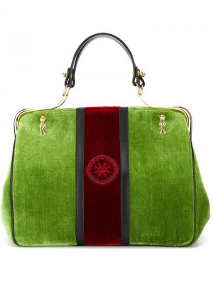 Бархатная сумка-тоут с контрастной полосой Roberta Di Camerino Vintage. Цвет: зелёный