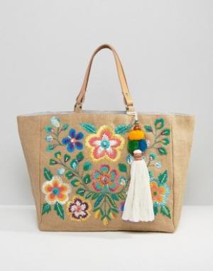 Пляжная сумка-тоут с разноцветной вышивкой Star Mela. Цвет: мульти