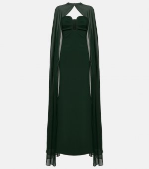 Атласное креповое платье без бретелек с накидкой , зеленый Roland Mouret