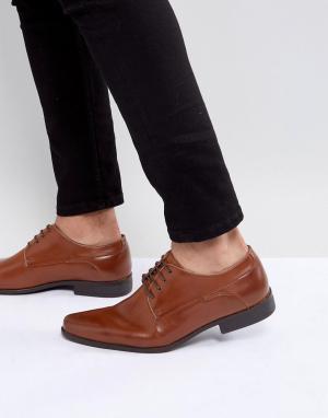 Светло-коричневые туфли дерби из искусственной кожи на шнуровке ASOS DESIGN. Цвет: рыжий