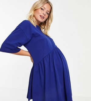 Темно-синее oversized-платье мини с присборенной юбкой и заниженной талией ASOS DESIGN Maternity-Темно-синий Maternity