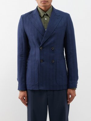 Двубортный льняной пиджак arnold , синий Oliver Spencer