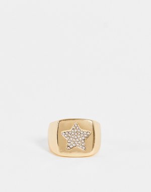 Массивное золотистое кольцо с отделкой в виде звезды -Золотистый DesignB London