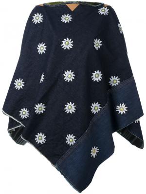Накидка с цветочной вышивкой Ermanno Gallamini. Цвет: синий
