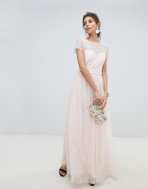 Платье макси с кружевным топом, сетчатой юбкой и съемным поясом -Розовый Little Mistress