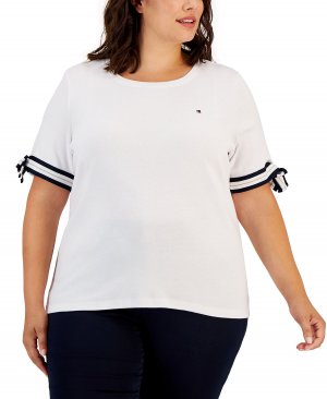 Хлопковая футболка больших размеров с завязками на рукавах , белый Tommy Hilfiger