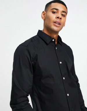 Черная эластичная рубашка с длинными рукавами -Черный цвет Only & Sons