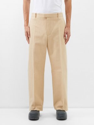 Костюмные брюки со складками из хлопковой парусины , бежевый Bottega Veneta