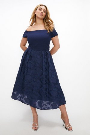 Платье миди больших размеров с глубоким вырезом и вышивкой , темно-синий Coast