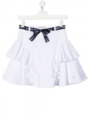 Ярусная юбка мини с оборками Alberta Ferretti Kids. Цвет: белый