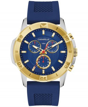 Мужские часы с хронографом, синий силиконовый ремешок, 44 мм Caravelle