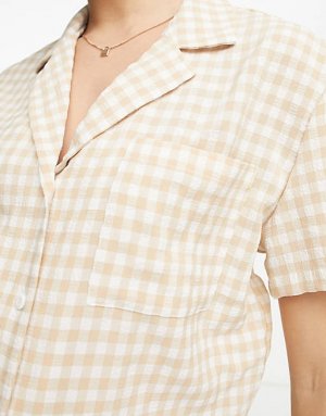 Рубашка с короткими рукавами Cotton:On Maternity в серо-коричневой клетчатой ткани Cotton On