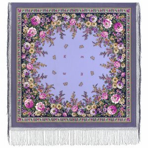 Платок ,148х148 см, розовый, синий Павловопосадская платочная мануфактура. Цвет: фиолетовый
