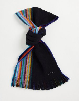 Черный шарф с разноцветными полосками -Черный цвет Paul Smith