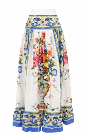 Хлопковая юбка-макси с принтом Dolce & Gabbana. Цвет: разноцветный