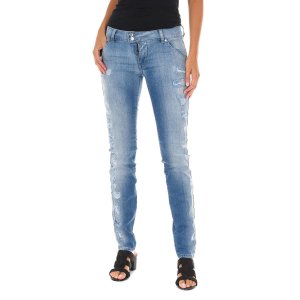 Длинные джинсовые брюки с эффектом потертостей и рваностей 10DBF0598 женщина MET