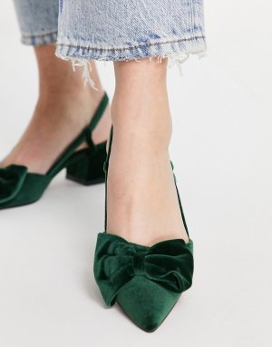 Зеленые туфли на среднем каблуке с ремешком пятке и бантом Suzy-Зеленый цвет ASOS DESIGN