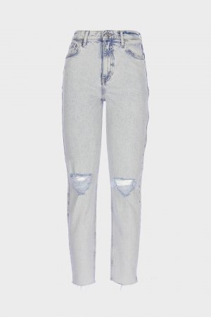 Узкие прямые джинсовые брюки с высокой талией и рваной молнией Sydney Acid Washed C 4529-033 CROSS JEANS