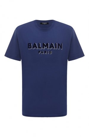 Хлопковая футболка Balmain. Цвет: синий