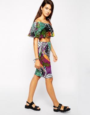 Комплект одежды с тропическим принтом AX Paris. Цвет: мульти