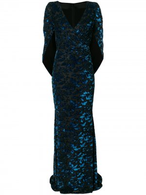 Бархатное платье-кейп Talbot Runhof. Цвет: синий