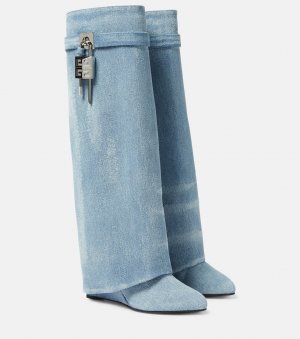 Джинсовые сапоги до колена с замком shark lock , синий Givenchy