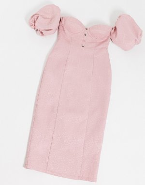 Розовое платье миди с открытыми плечами London-Розовый цвет Rare