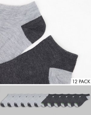 Набор из 12 пар носков с низким задником серого цвета -Серый Pro Player