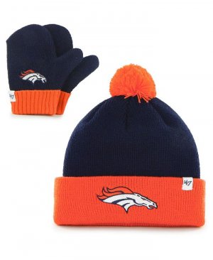 Комплект вязаной шапки с манжетами Bam Denver Broncos для мальчиков и девочек темно-оранжевого цвета помпоном варежками '47 Brand, синий '47 Brand