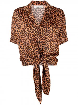 Рубашка с леопардовым принтом и короткими рукавами Laneus. Цвет: коричневый