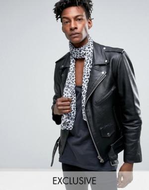 Серый шарф с леопардовым принтом Inspired Reclaimed Vintage. Цвет: серый