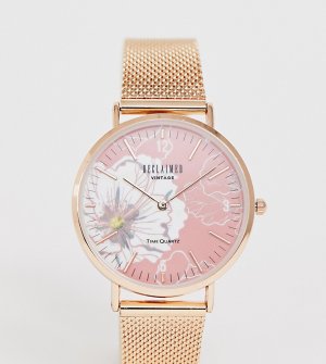 Часы цвета розового золота с сетчатым браслетом и цветочным принтом эксклюзивно для ASOS-Золотистый Reclaimed Vintage