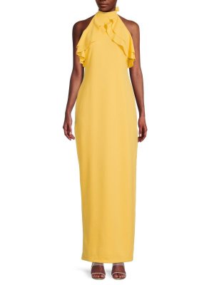 Платье с рюшами и бретельками через шею Yellow Bebe