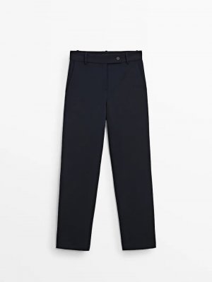 Однотонные брюки прямого кроя темно-синего цвета , синий Massimo Dutti