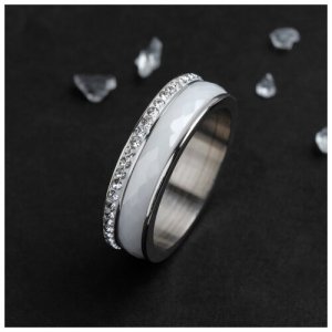 Кольцо керамика Инь-Ян, цвет белый в серебре, 19 размер Mikimarket. Цвет: белый