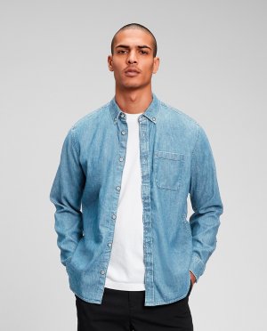 Мужская джинсовая рубашка трикотажа Gap, светло-синий GAP