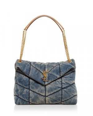 Стеганая сумка через плечо Puffer среднего размера , цвет Blue Saint Laurent