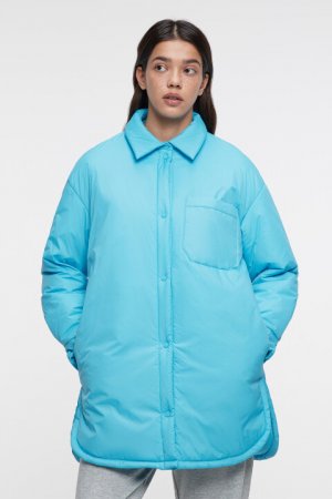 Куртка-рубашка oversize утепленная с нагрудным карманом befree. Цвет: голубой