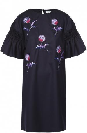 Платье прямого кроя с цветочной вышивкой и коротким рукавом Kenzo. Цвет: темно-синий